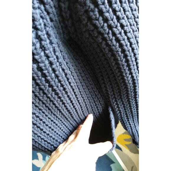 Mens Fisherman chunky knit Caridigan sweater Coastal Navy button up 100% cotton - Picture 6 of 12